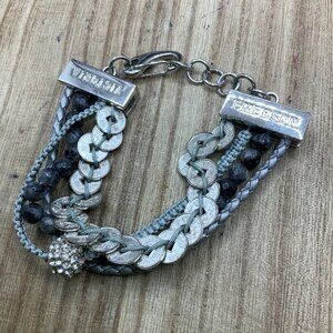 Victoria Emerson Beaded 4 Stranded Wrap Silver Tone Bracelet